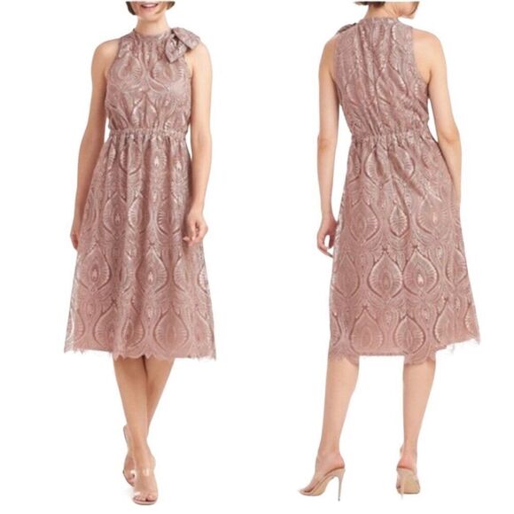 JS Collections Womens Dress Size 16 Champagne Crochet High Neck Mature New Years - Picture 2 of 10